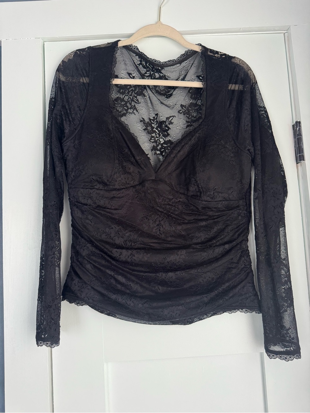 Abercrombie & Fitch Black Lace Long Sleeve V-Neck Top
